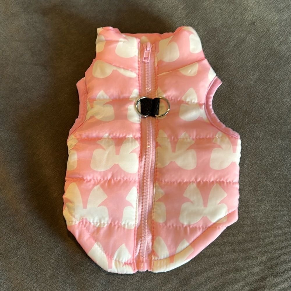 Dog Coat Jacket No-Pull Harness Pink Bow Design Zip Closure D-Rings Size S NWOT